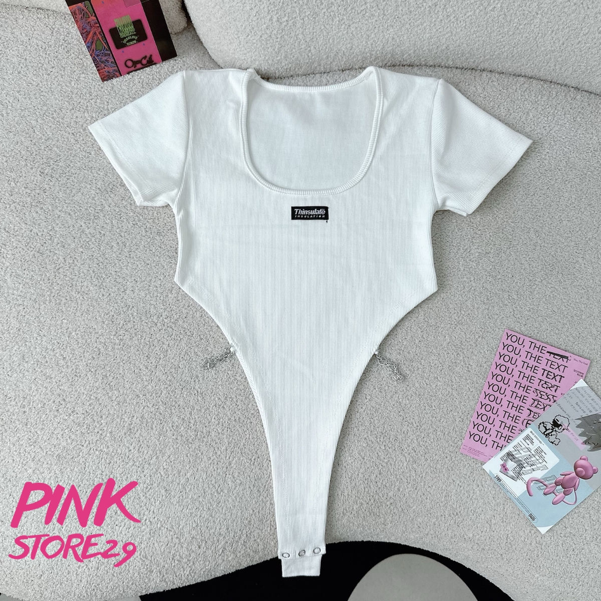 Áo Body Suit Ôm Body Tay Ngắn PINKSTORE29 Phối Dây Xích Kiểu Quyến Rũ A5321