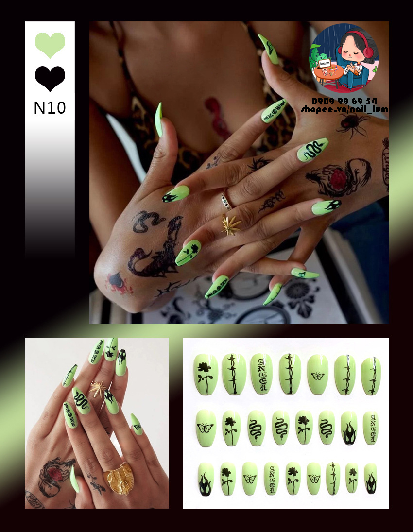 [HCM]Móng Giả - Nail Dài - Hoa Văn [Sẵn Keo - Đóng Hộp 24 Mẫu Đủ Size]