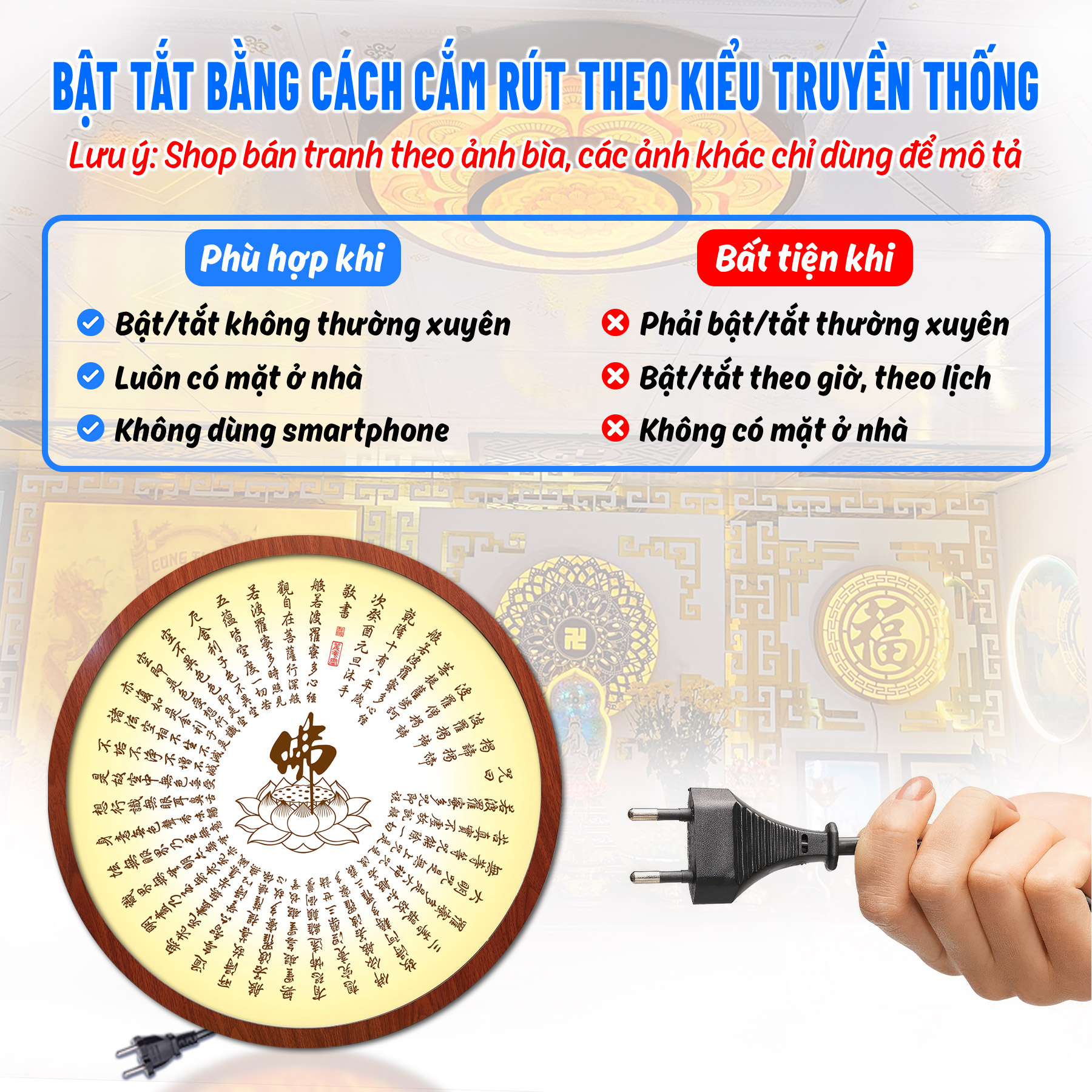 Đèn Hào Quang Thờ Phật Bát Nhã Tâm Kinh In Tranh Trúc Chỉ Trang Trí Bàn Thờ Treo Cùng Tượng Phật TC-HQ-238