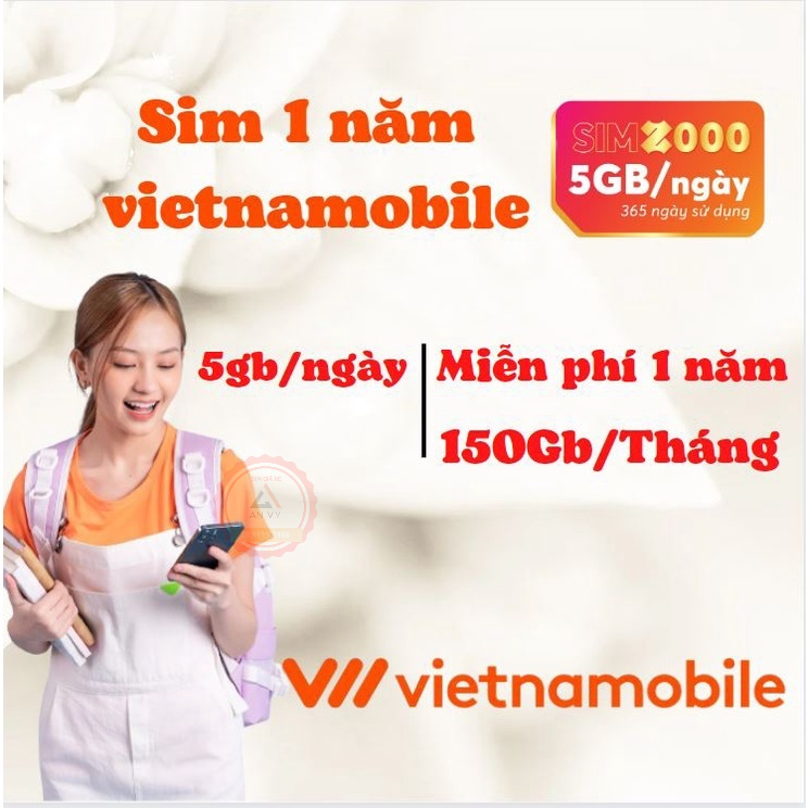 ( Sim dùng 1 năm ) Sim Vietnamobile data 4G 4GB/Ngày 120GB/tháng vào mạng 12 tháng không cần nạp tiề