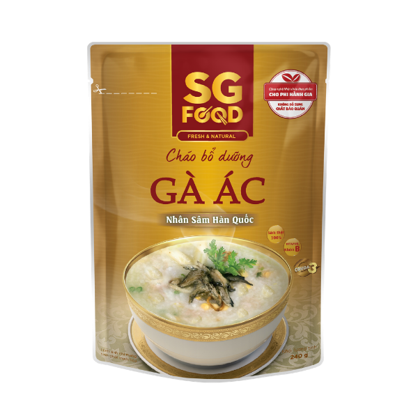 Combo 3 Gói Cháo bổ dưỡng Sài Gòn Food Gà ác Nhân sâm 240g x3 gói