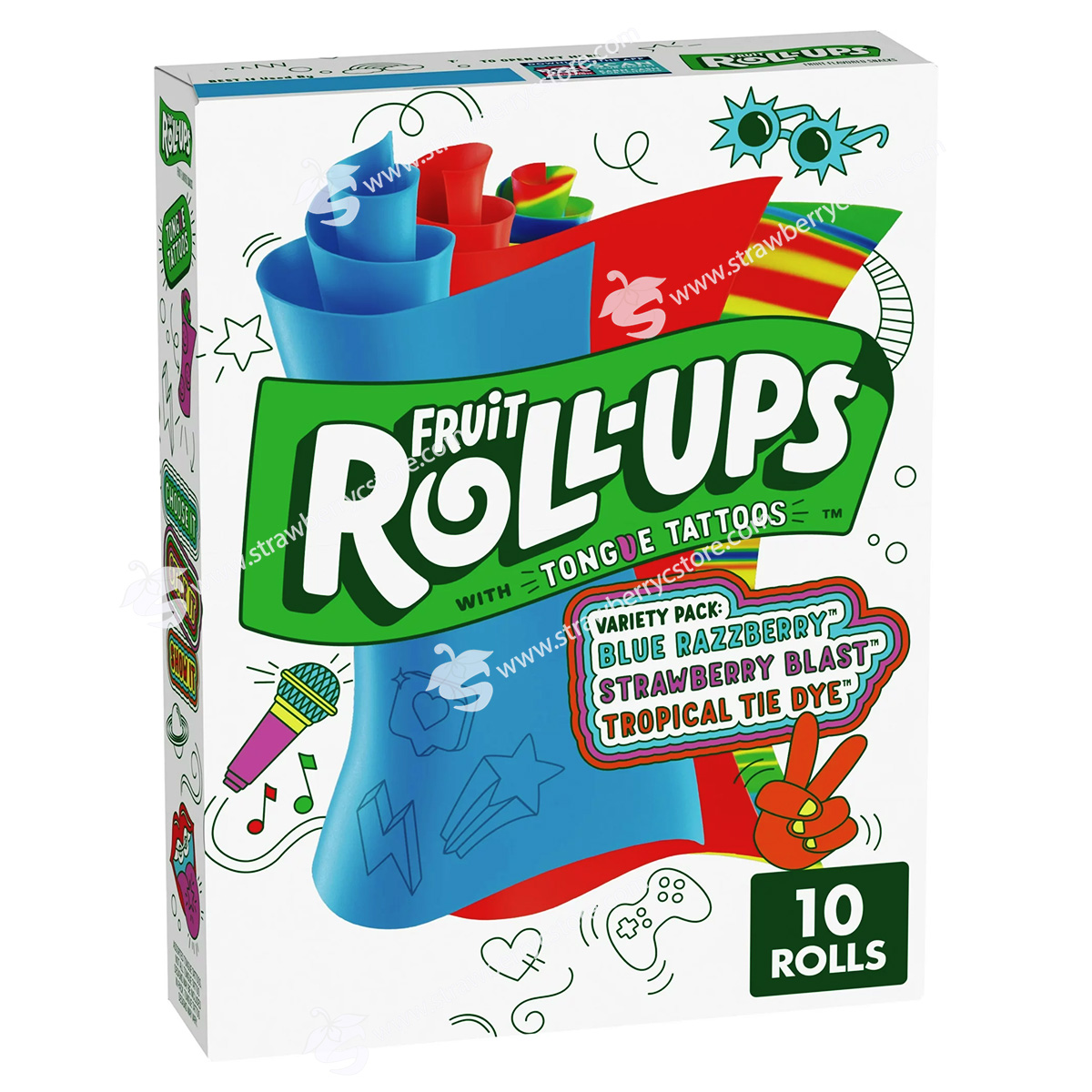 Kẹo Dẻo Trái Cây Cuộn Fruit Roll-Ups Fruit Flavored Snacks With Tongue Tattoos On Every Roll Variety