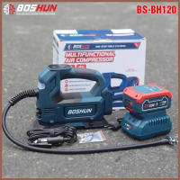 Máy bơm hơi pin BOSHUN BS-BH120 Công suất 120W Áp suất tối đa 120psi Tốc độ bơm hơi: 35L/min Màn hình led