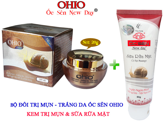 [Hcm]Ohio Ốc Sên New Day - Combo Mỹ Phẩm Cho Da Mụn Làm Trắng Da Liền Sẹo Kem Ốc Sên Ohio (Kem + Sữa Rửa Mặt)