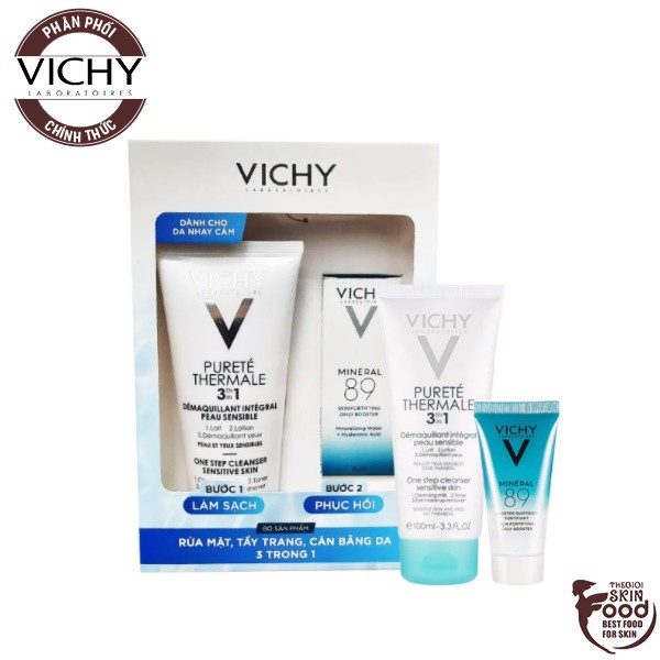 [2 Items] Bộ Sản Phẩm Vichy Pureté Thermale 3in1 One Step Cleanser Sensitive Skin And Eyes + Mini Mineral 89 Booster