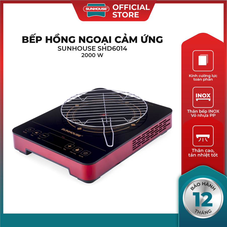 Bếp Hồng NgoạI Cảm Ứng SUNHOUSE SHD6014 - Công Suất 2000W - Kính Cường Lực Toàn Phần - Thân Bế