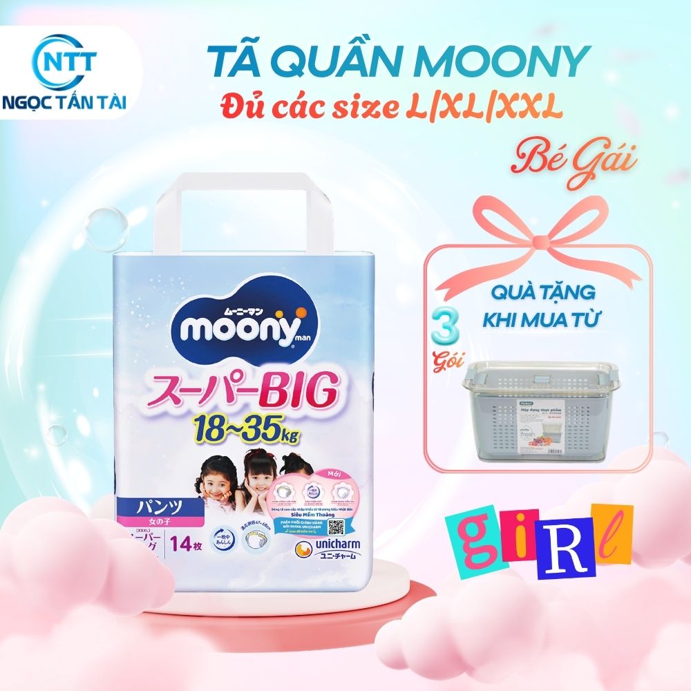 Tã quần Moony Blue cao cấp BÉ GÁI L44/XL38/XXL26/XXXL14