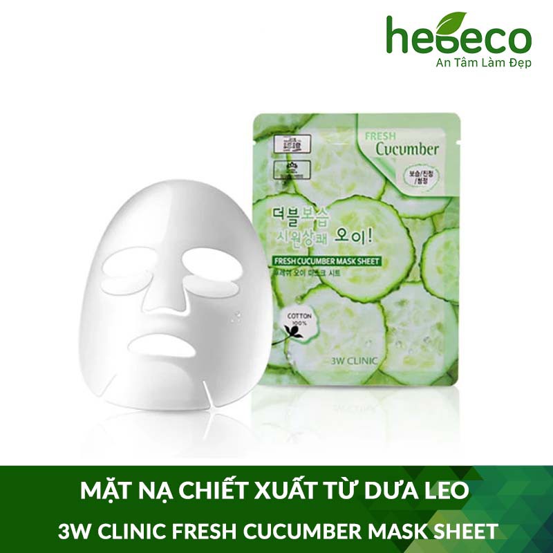 Mặt Nạ Dưỡng Ẩm Và Làm Trắng Da Chiết Xuất Từ Dưa Leo 3W Clinic Fresh Cucumber Mask Sheet 23Ml - Hàn Quốc