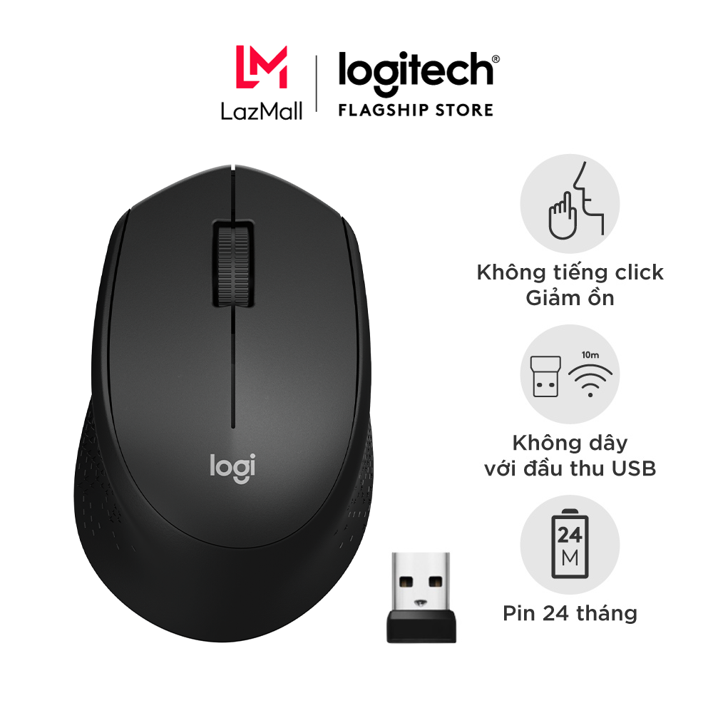 Chuột không dây Logitech M330 Silent Plus giảm ồn 90% - USB 2.4GHz phù hợp người thuận tay phải PC/ 