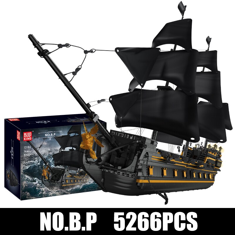 MOULD KING 13186 Tàu Ngọc Trai Đen Hải tặc II. Tàu cướp biển 5266PCS Khối xây dựng Ý tưởng Thuyền buồm Gạch Trẻ em Quà tặng sinh nhật Tương thích với LEGO