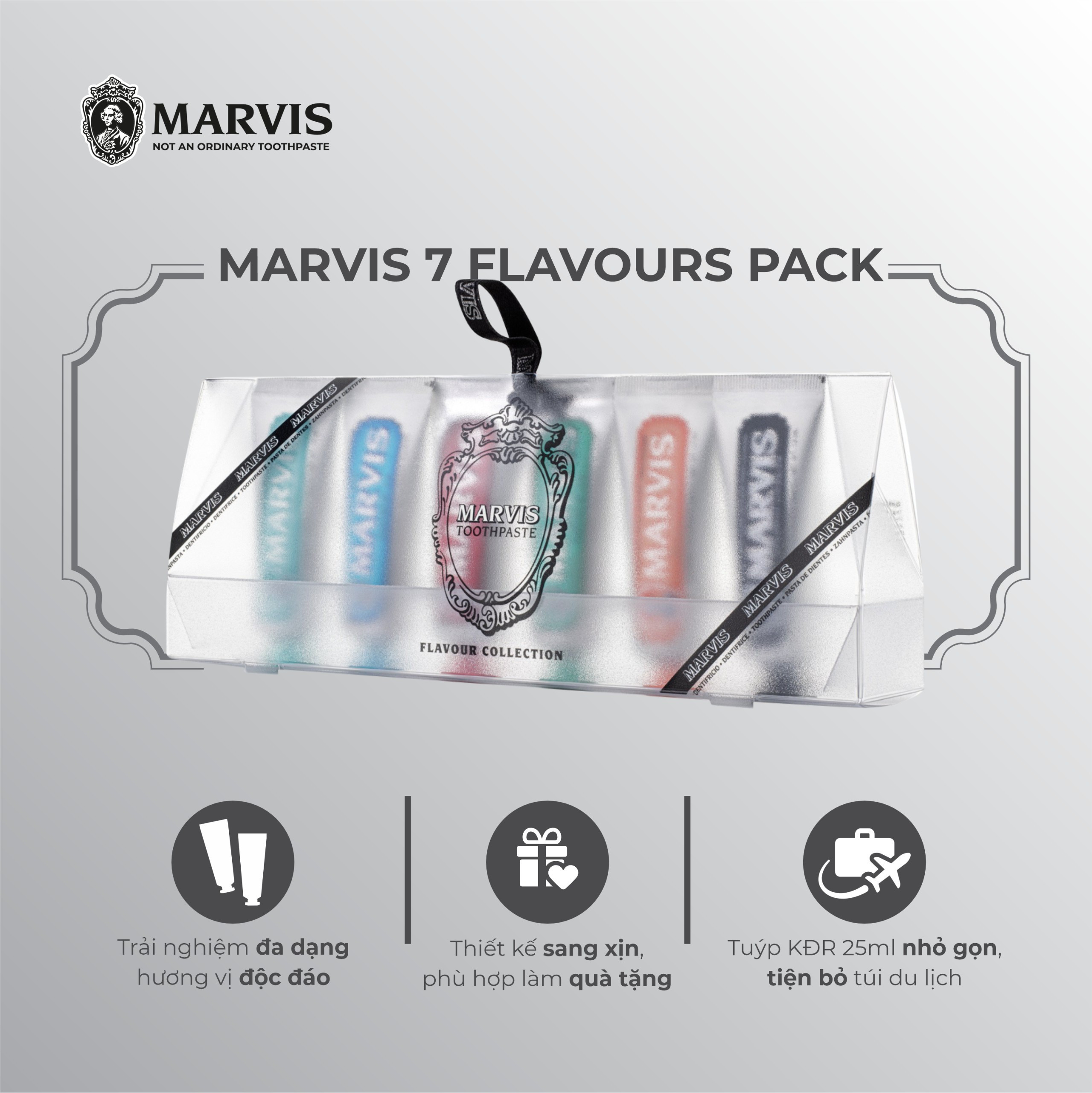 Mini Set 7 Tuýp Kem Đánh Răng Marvis Classic 7X25ml - 7 Mùi Vị Hài Hòa Cảm Giác Tươi Mát Răng Nướu C