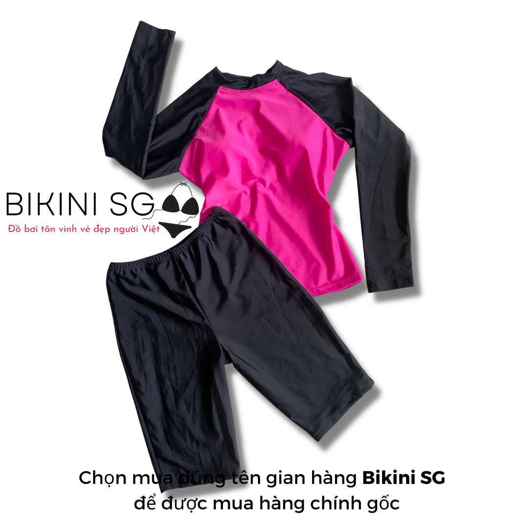 Sét đồ bơi nữ kín đáo tay dài phối quần lửng đủ màu đồ bơi học sinh đi bơi đi biển tiện lợi đẹp BIKI