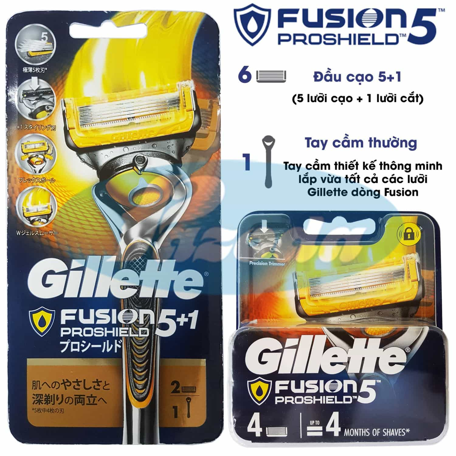 Combo Dao Cạo Râu Và Hộp 4 Đầu Cạo Gillette Fusion5 Proshield (1 Cán + 1 Đầu Cạo Gắn Sẵn Và 5 Đầu Cạo Dự Phòng)