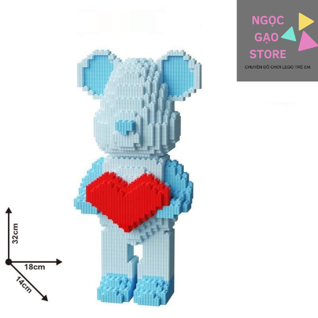 Mô hình đồ chơi lắp ráp gấu mini lego bearbrick tim lớn 35cm 36cm size lớn