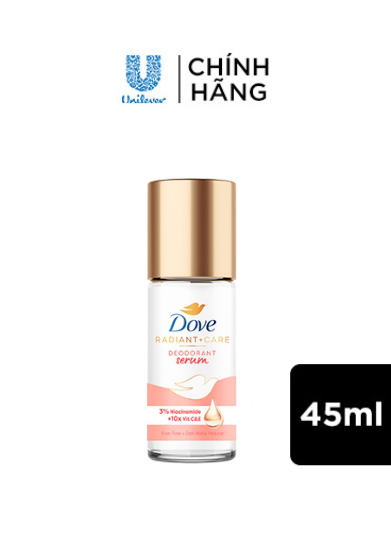 Lăn ngăn mùi dưỡng sáng cao cấp Dove tinh chất serum dành cho nữ với 3% Niacinamide giúp da sáng mịn