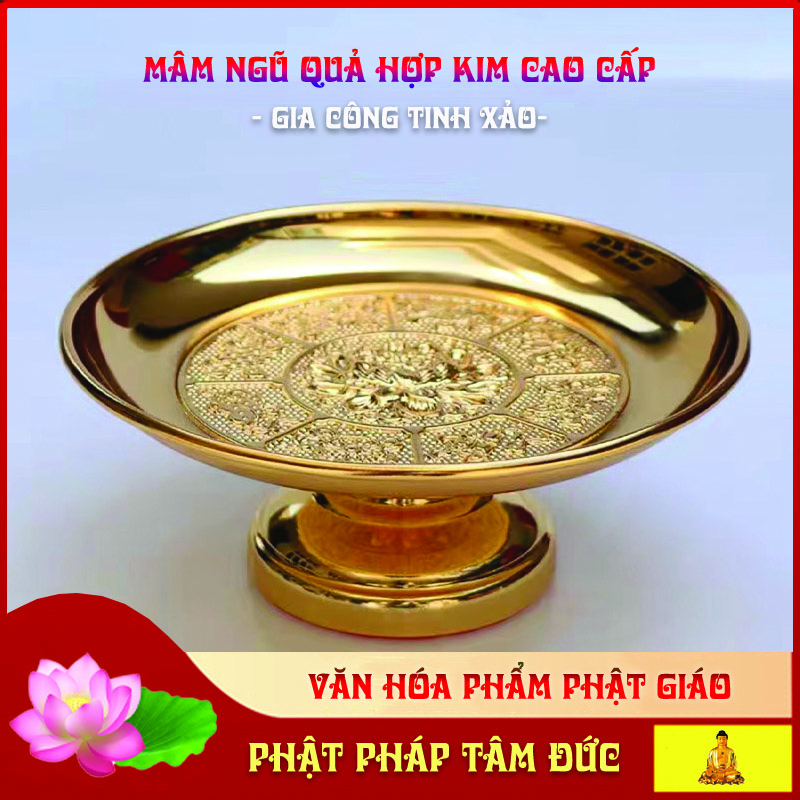 Mâm ngũ quả mâm bồng đĩa đựng trái cây đĩa thờ cúng bằng hợp kim đồng cao cấp -  Gia công tinh xảo