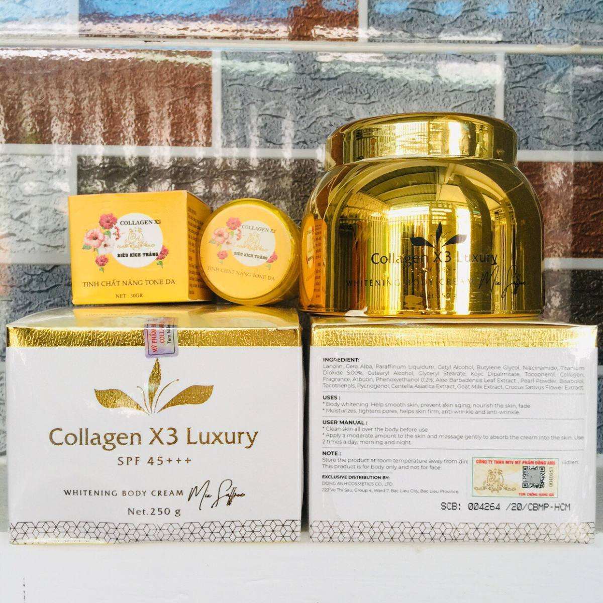 [Hcm]Combo Kem Body Collagen X3 Luxury Kích Trắng Đông Anh Chính Hãng