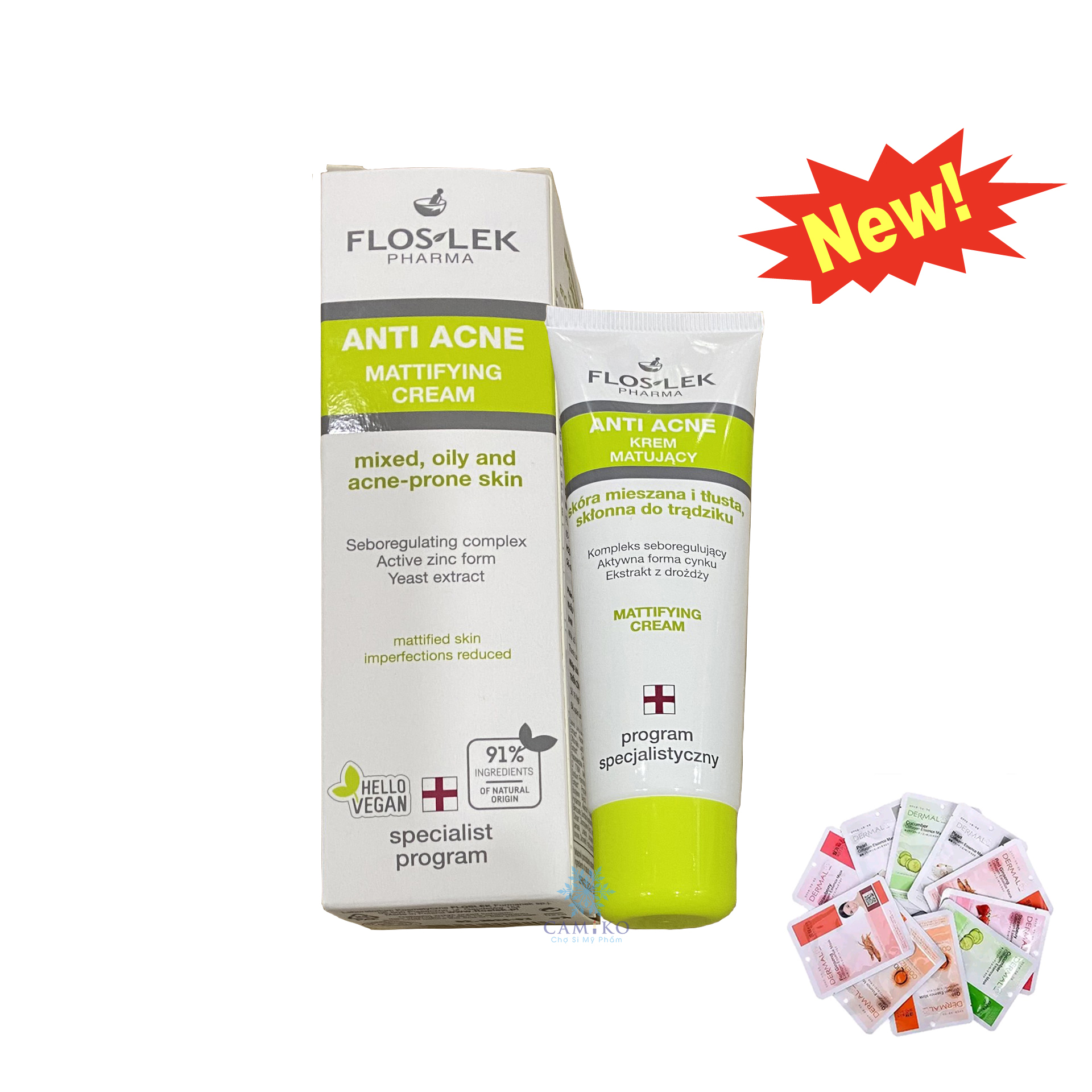 [HCM][Tặng mặt nạ] Kem kiểm soát dầu và điều tiết nhờn Floslek Anti Acne Mattifying Cream 50ml