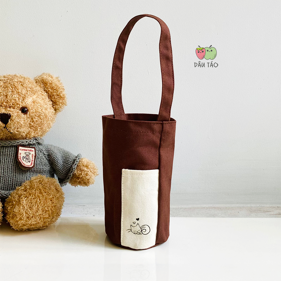 Túi đựng bình giữ nhiệt hình mèo cute túi vải canvas đựng ly giữ nhiệt size 700ml 450ml 500ml 510ml 