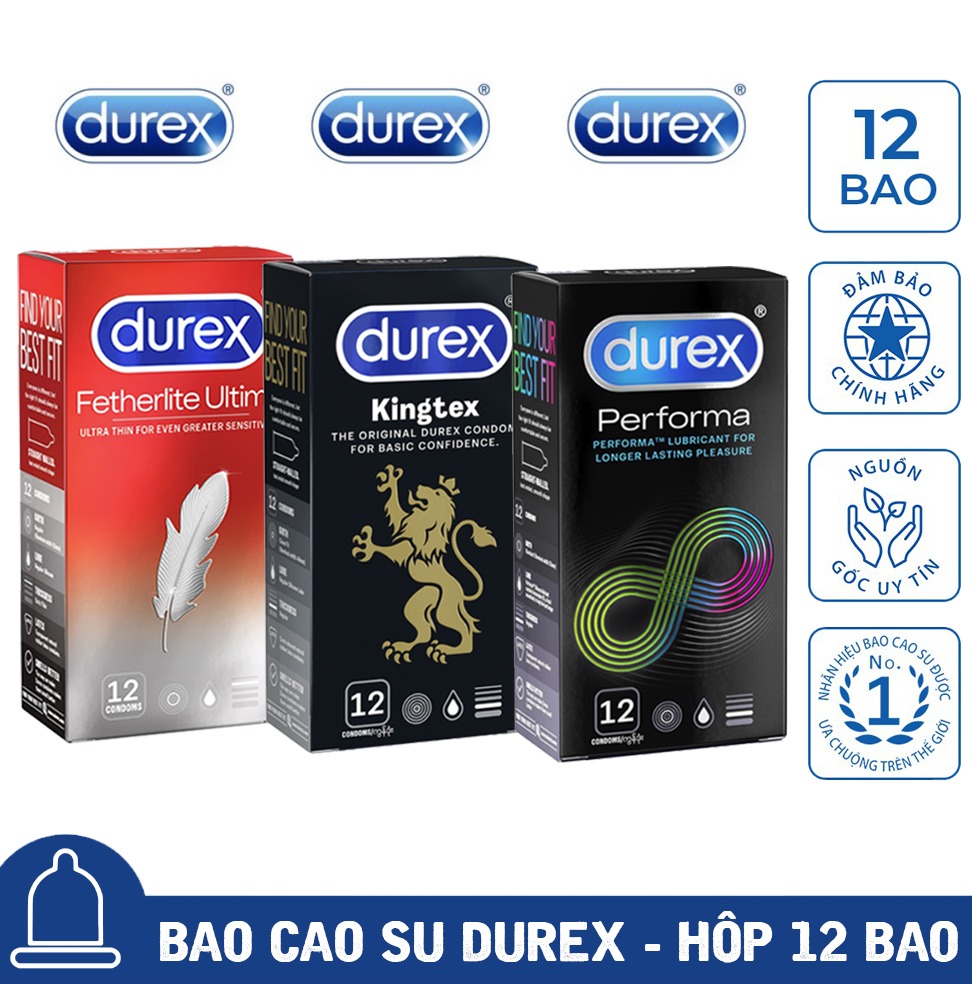 [Mua 2 Tặng 1] Bao Cao Su Nam Durex Fetherlite Ultima Siêu Mỏng + Kingtex Size Cỡ Nhỏ + Performa Kéo Dài Thời Gian Quan Hệ Che Tên Sản Phẩm