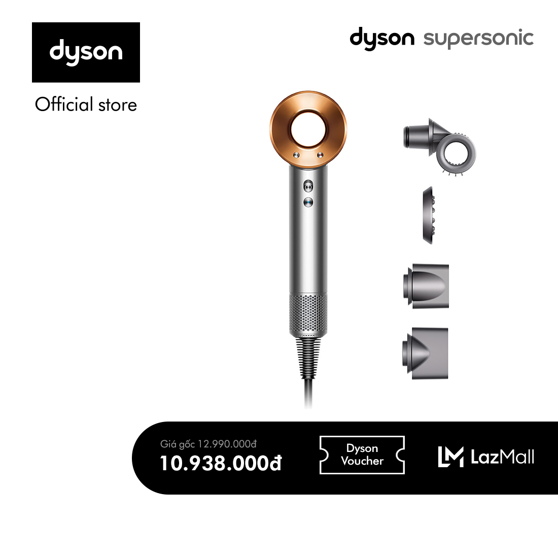 [DUY NHẤT 15-17.5: Voucher Tích lũy 400K] Máy sấy tóc Dyson Supersonic ™ HD15 (Xám/Vàng Đồng)