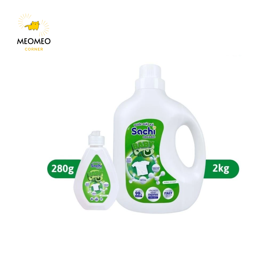 Nước giặt xả Sachi Organic Cho Bé Hương Thơm Dịu Nhẹ Chai 280g & 2kg