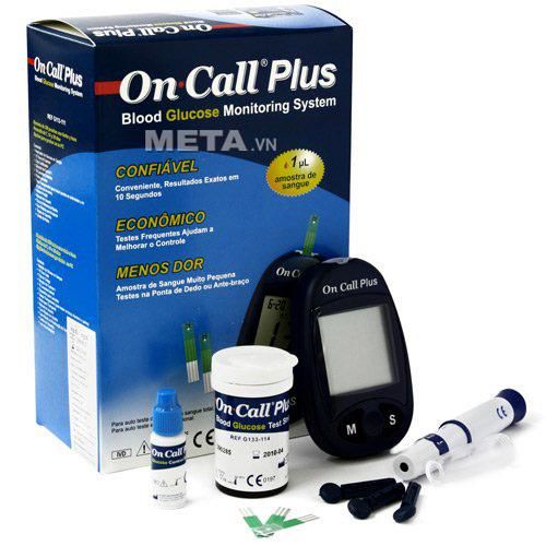 Máy Đo Đường Huyết Oncall Plus Cao Cấp + Tặng 25 Que Thử 25Kim Chích + 50 Miếng Bông Tẩm Cồn