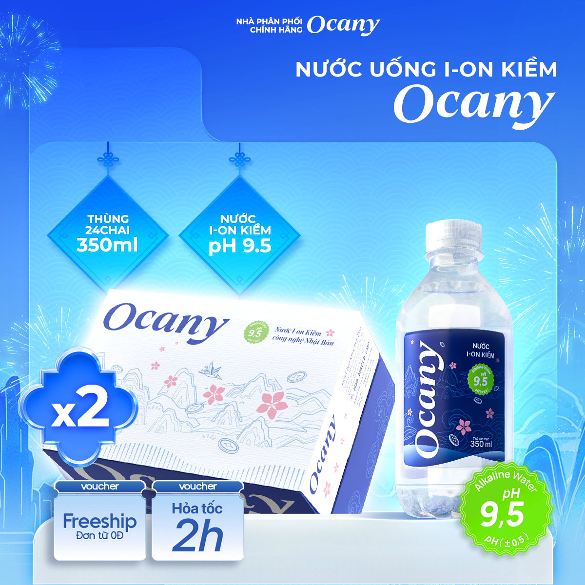 Combo 2 thùng 24 chai nước ion kiềm Ocany chai 350ml