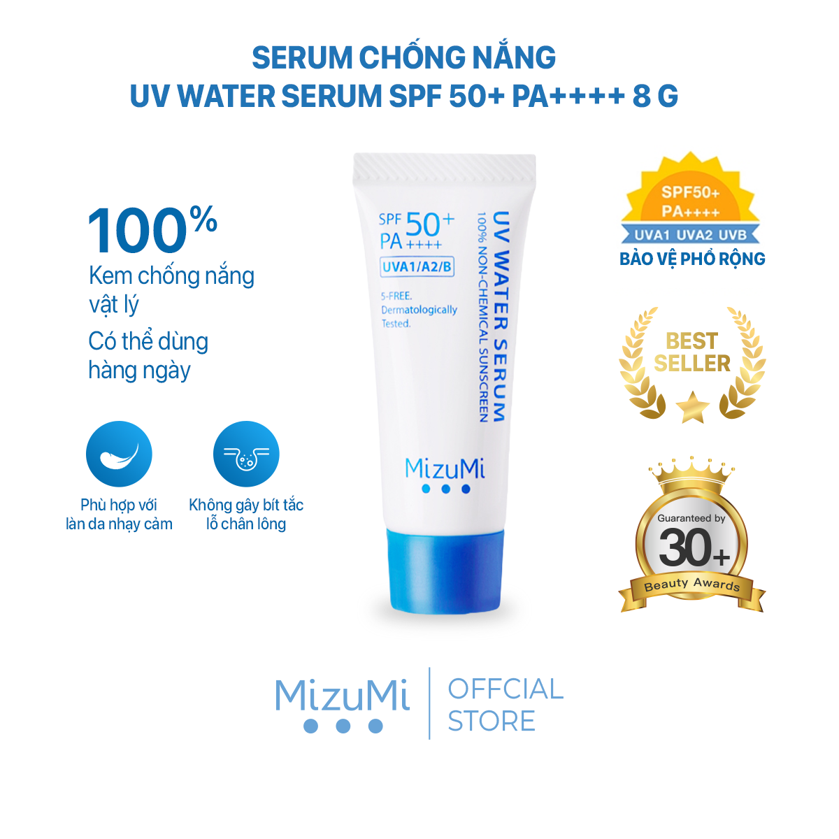 MizuMi Kem Chống Nắng UV Water Serum SPF50+ PA++++ 40g Phổ Rộng