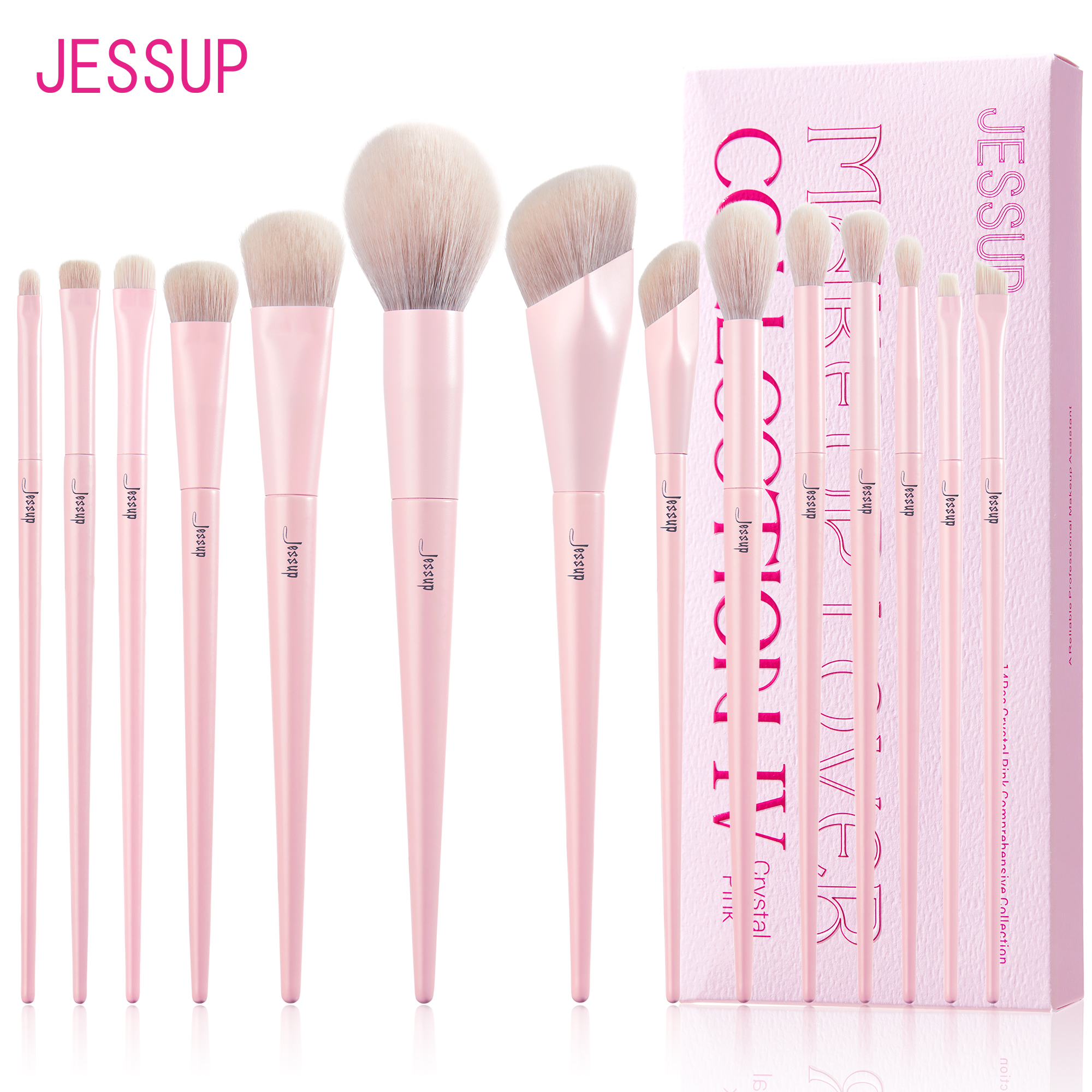 Jessup Hồng Bộ Cọ Trang Điểm 14 Chiếc Cọ Trang Điểm Cao Cấp Thuần Chay Nền Đen Phối Phấn Mắt Lót Bột