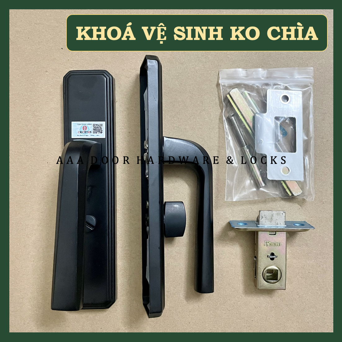 [CRICHTON] Khoá Tay Gạt nhà vệ sinh Cửa Nhôm Không Chìa Không Thân màu đen