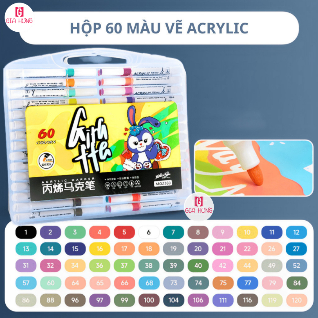 Bút Màu Acrylic Marker Không Lem Chồng Màu 12/24/36/48/60 Cao Cấp Màu Sắc Tươi Sáng - Bút Lông Màu