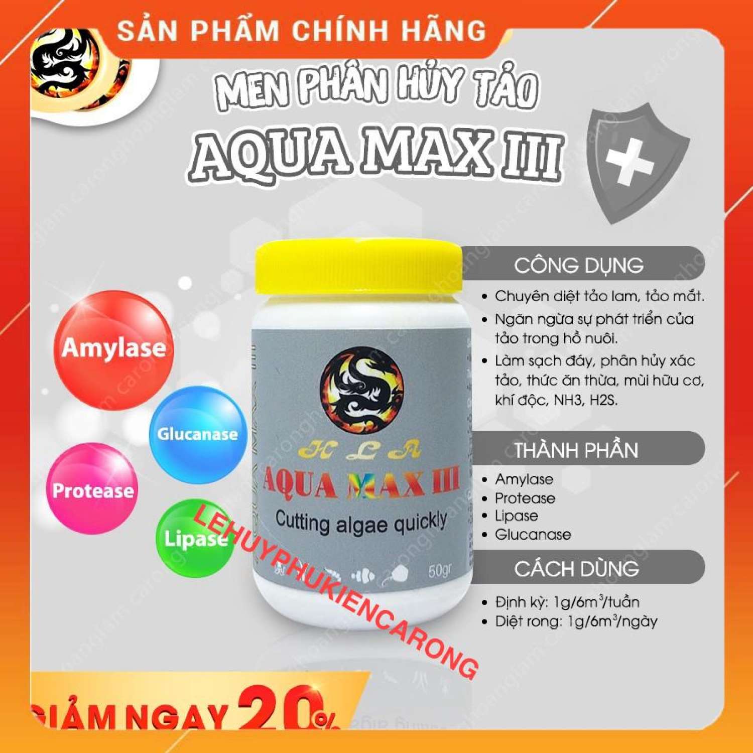 "Hoàn tiền đến 10%" AQUA MAX 3 Men Diệt Tảo Rêu Hại Phân Hủy Các Chất Hữu Cơ Cho Hồ Cá Hủ 50gram