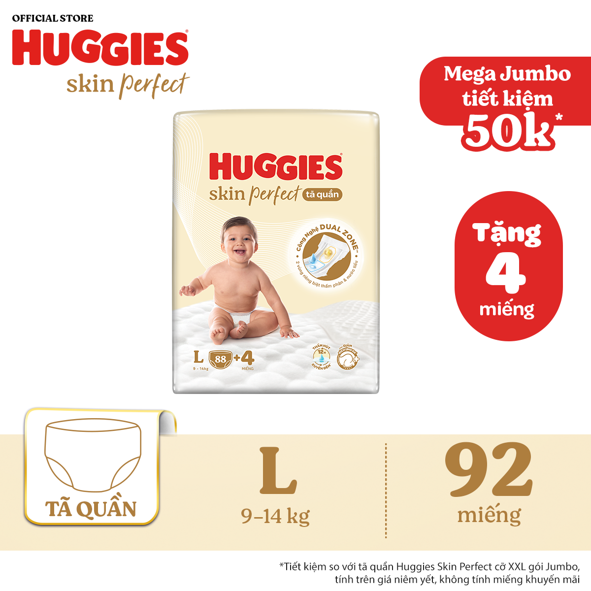 [20h 7-10.8 QUÀ TẶNG ĐH 699K] Tã quần Huggies Skin Perfect L size Mega Jumbo 88 miếng