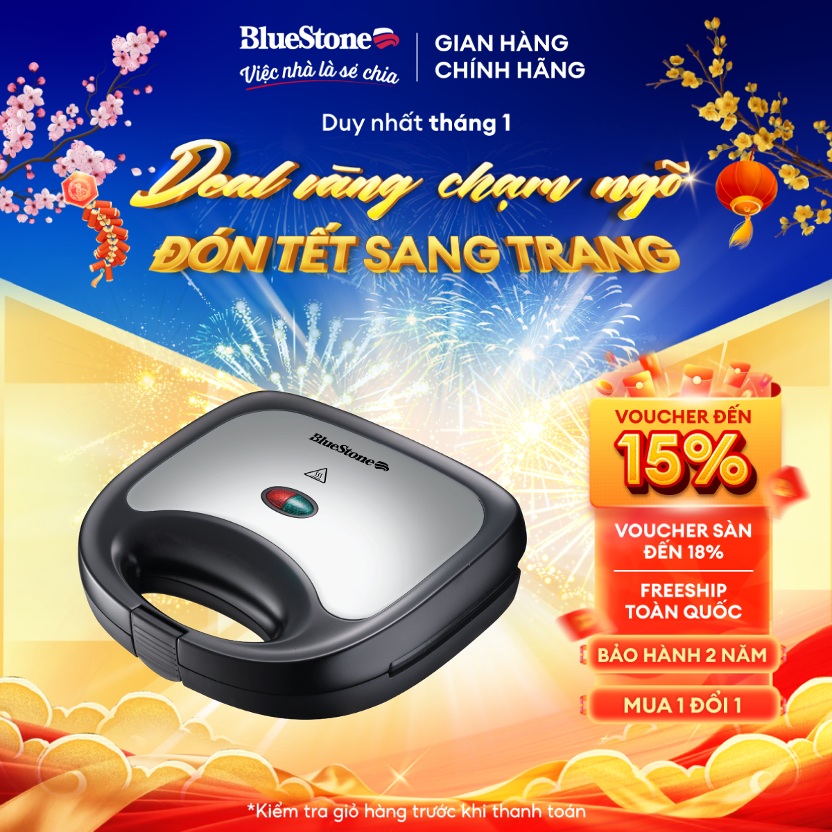 Máy Nướng Bánh Mì BlueStone SBB-2333 - (550-650W) - 2 bề mặt khuôn nướng cùng lúc - Khuôn nướng chốn