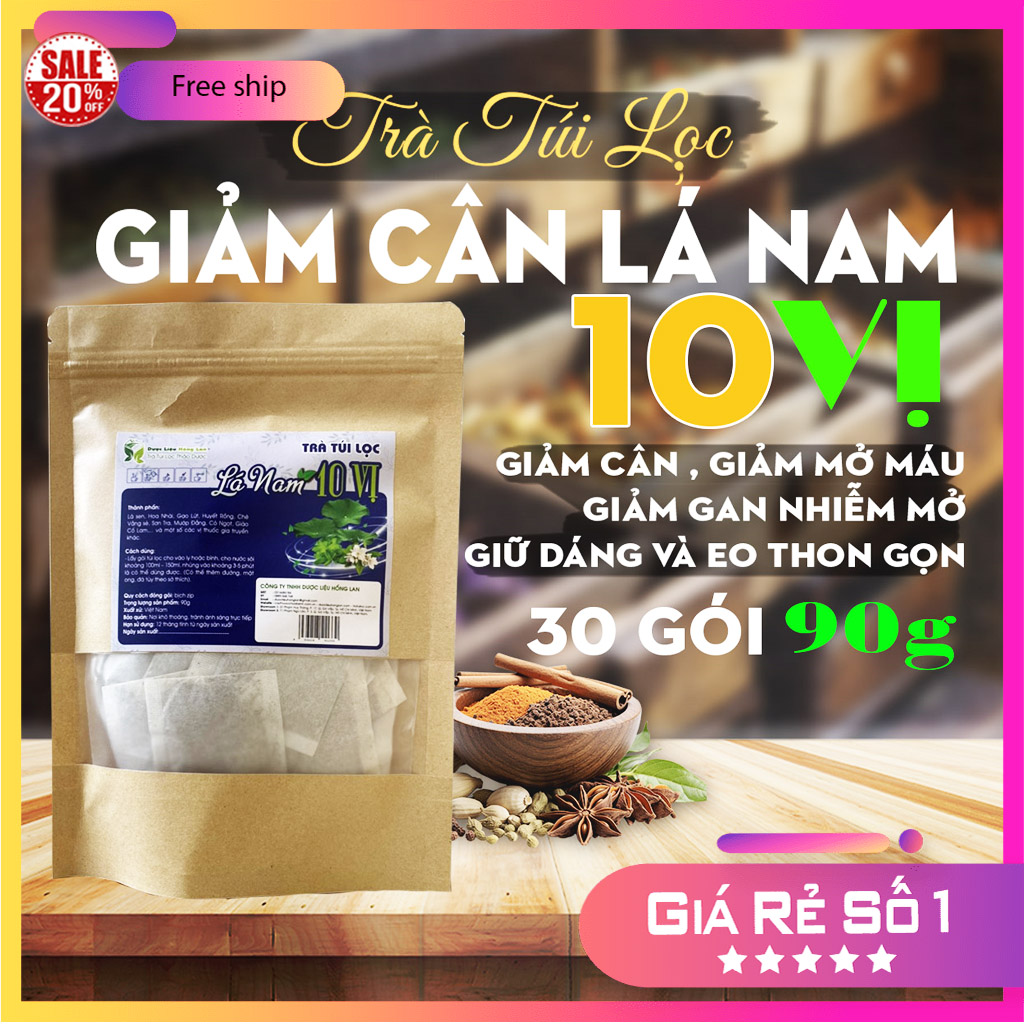 Trà Túi Lọc giảm cân lá nam 10 vị hộp 60g (20gói x 3g) - Công Ty Dược Liệu Hồng Lan