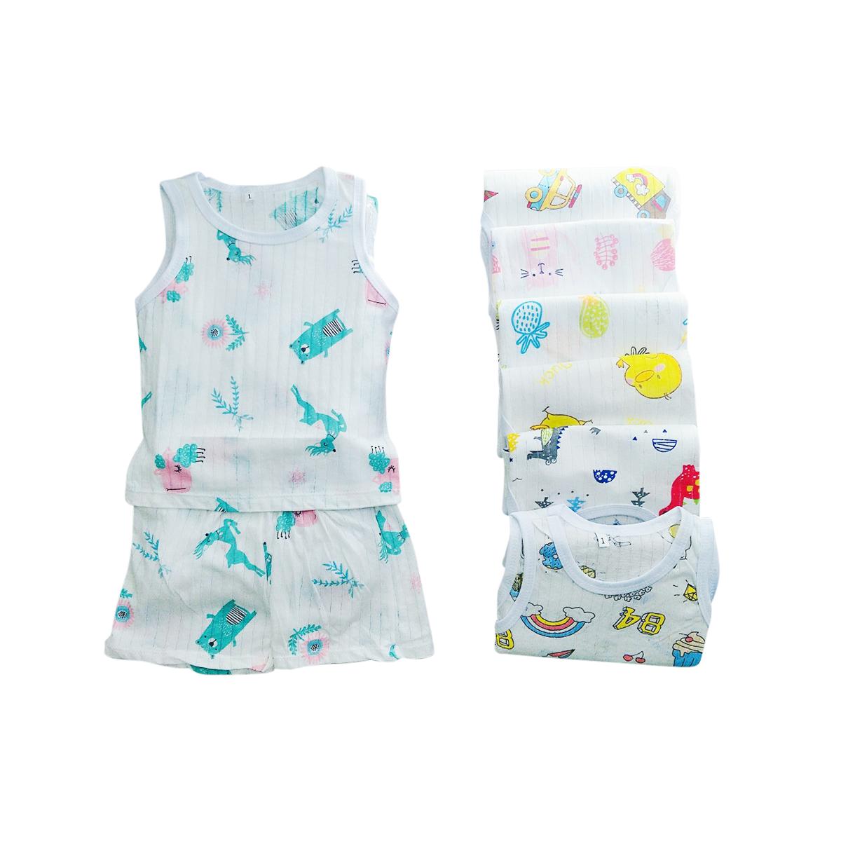 [HCM]Bộ quần áo cotton giấy ba lỗ cho bé trai bé gái  co giãn mềm mại hút mồ hôi từ 3kg đến 15kg made in VN [Chuột Lắc Store]