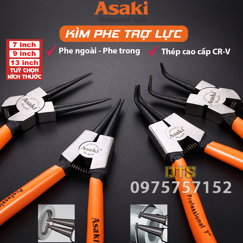 Bộ 4 Kìm tháo lắp phe Asaki đa năng chính hãng đủ kích thước 7 9 13 Tiêu chuẩn Nhật Bản Kìm phe tron