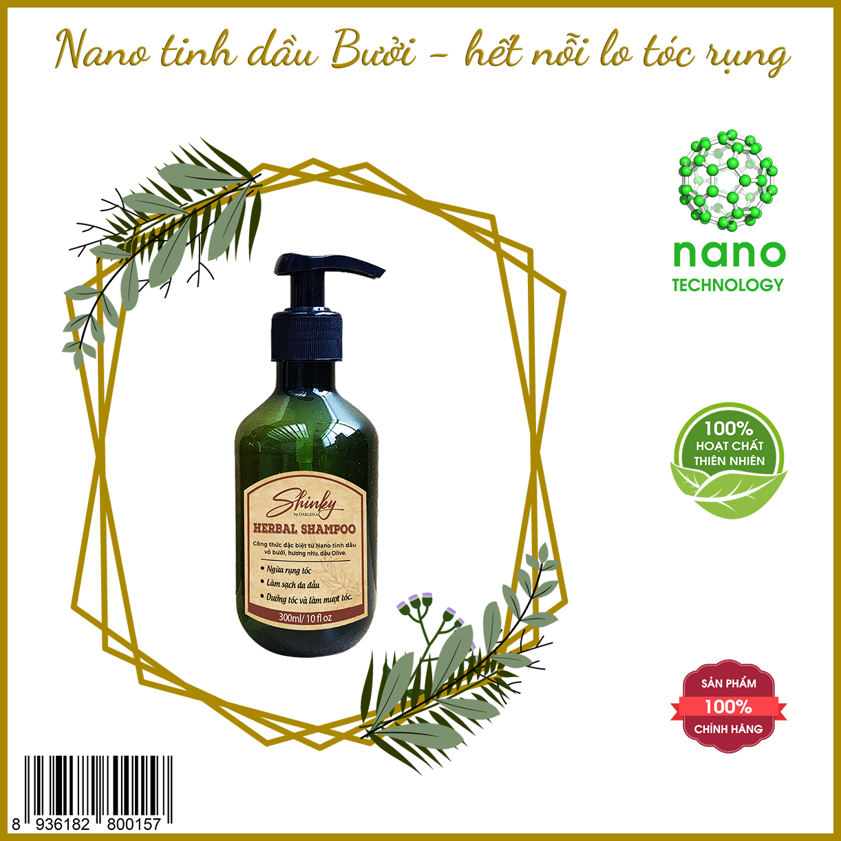 Dầu Gội Nano Tinh Dầu Vỏ Bưởi Chống Rụng Tóc Kích Thích Mọc Tóc Shinky Herbal Shampoo Chính Hãng