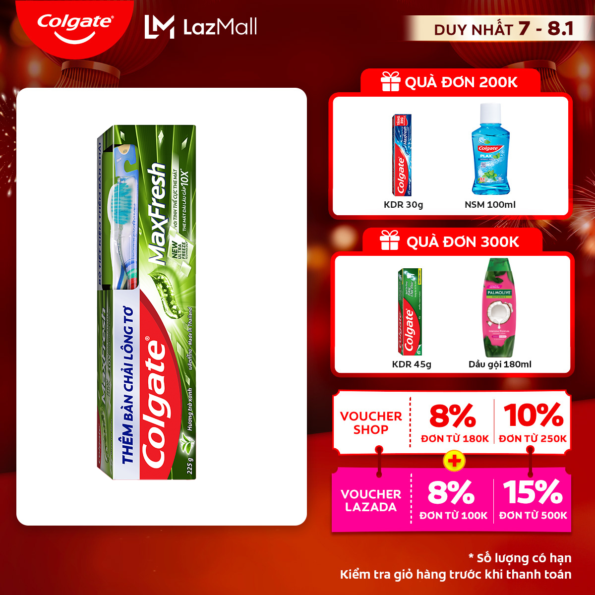 [Chỉ 7-8.1_Áp Voucher giảm thêm đến 23%][Tặng bàn chải đánh răng lông mềm]Kem đánh răng Colgate MaxF