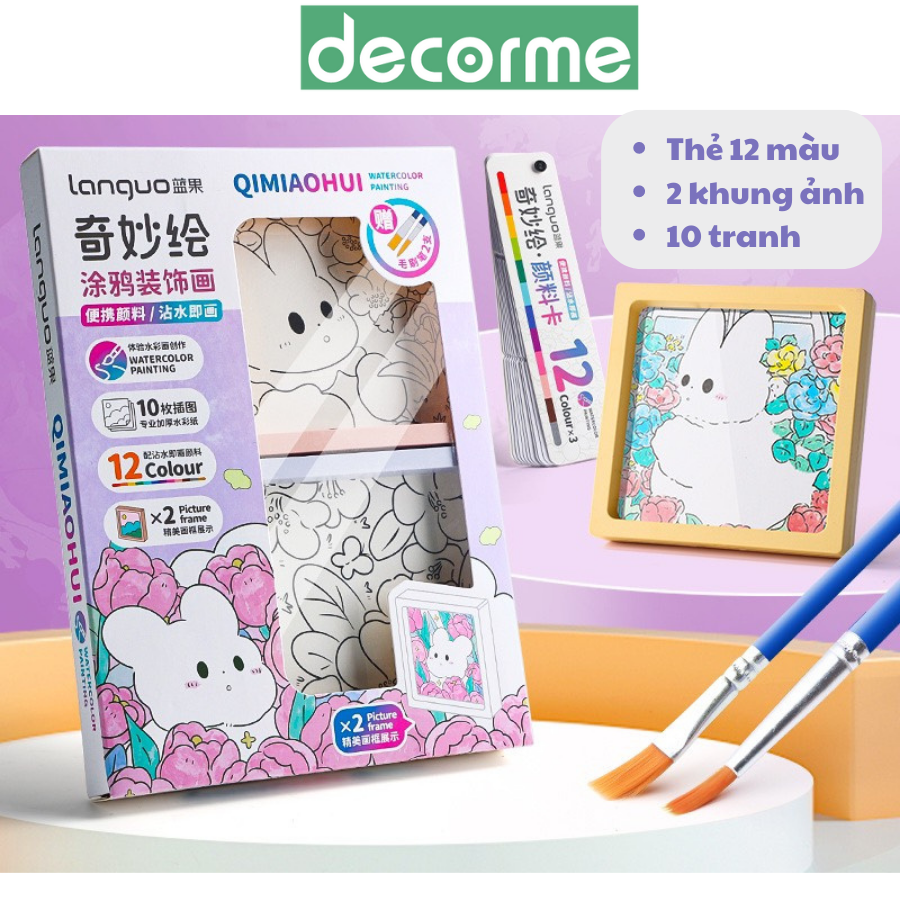 Tranh tô màu nước nghệ thuật Decorme kèm cọ và khung tranh Vẽ Tranh DIY Trang trí làm Bookmark