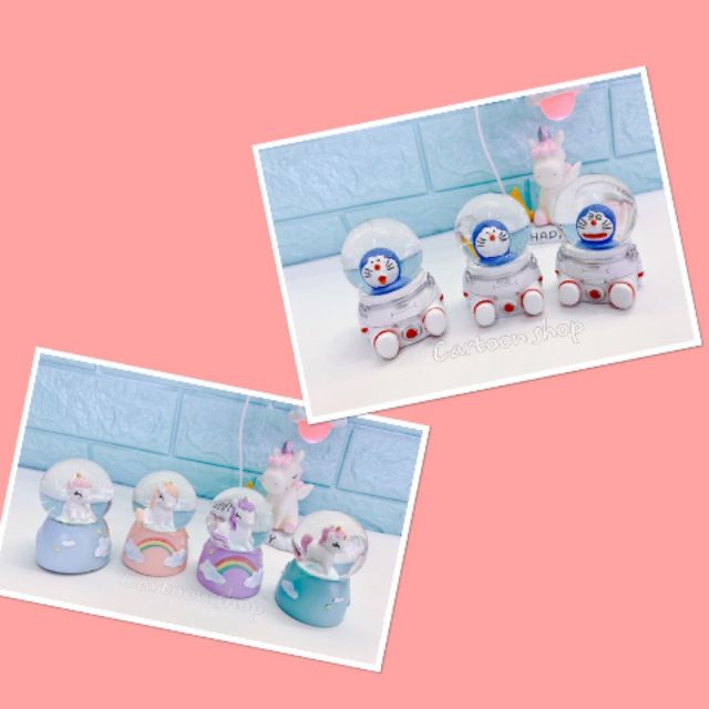 Quả cầu tuyết 7cm có đèn (doremon unicorn cặp đôi)
