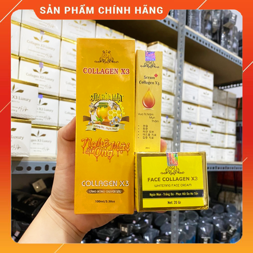 [Chính Hãng] Combo Kem Face Colagen X3 Luxury + Sữa Rửa Mặt Collagen X3 + Serum Căng Bóng Da Mỹ Phẩm Đông Anh