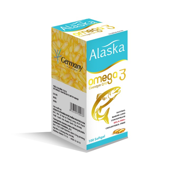 Viên dầu cá Alaska Omega 3  Coenzym Q10 bổ não sáng mắt khỏe mạnh tim mạch tăng cường trí nhớ - Hộp 100 viên