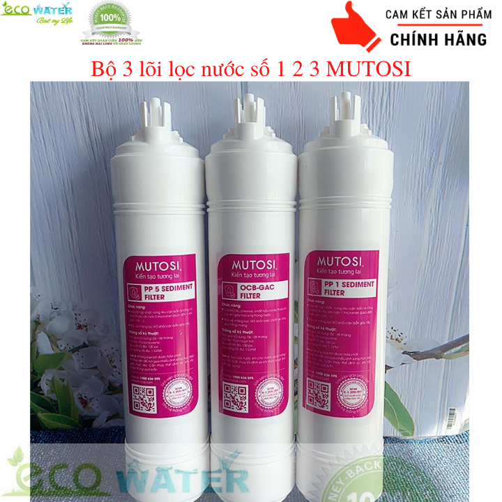 Bộ 3 lõi lọc nước MUTOSI - Tặng kèm 6 cút góc nối nhanh + dây phi 6 máy lọc nước - Ecom0025