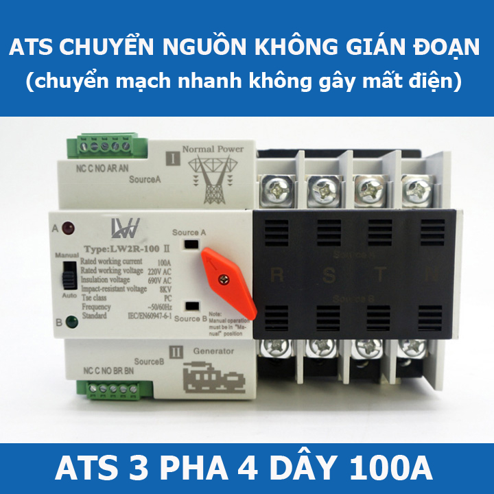 Bộ chuyển nguồn ATS 3PHA 380V 100A LW- cầu dao đảo chiều 3 pha - chuyển nguồn không gián đoạn không gây mất điện