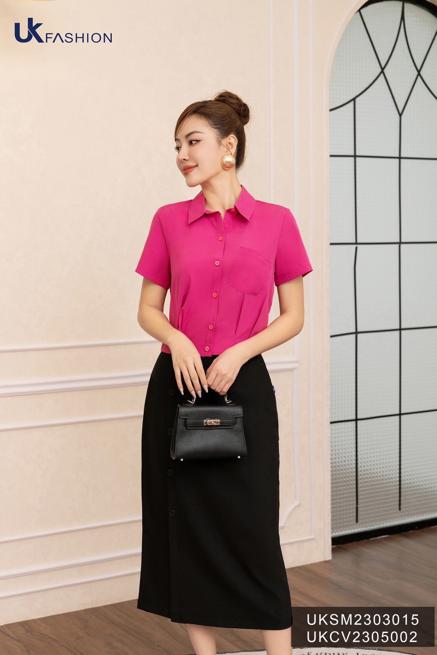 HOÀN TIỀN 15% - Áo Sơ Mi Cổ Đức Croptop NK Fashion Túi Ngực Thiết Kế Lệch Trẻ Trung Năng Động Chất V