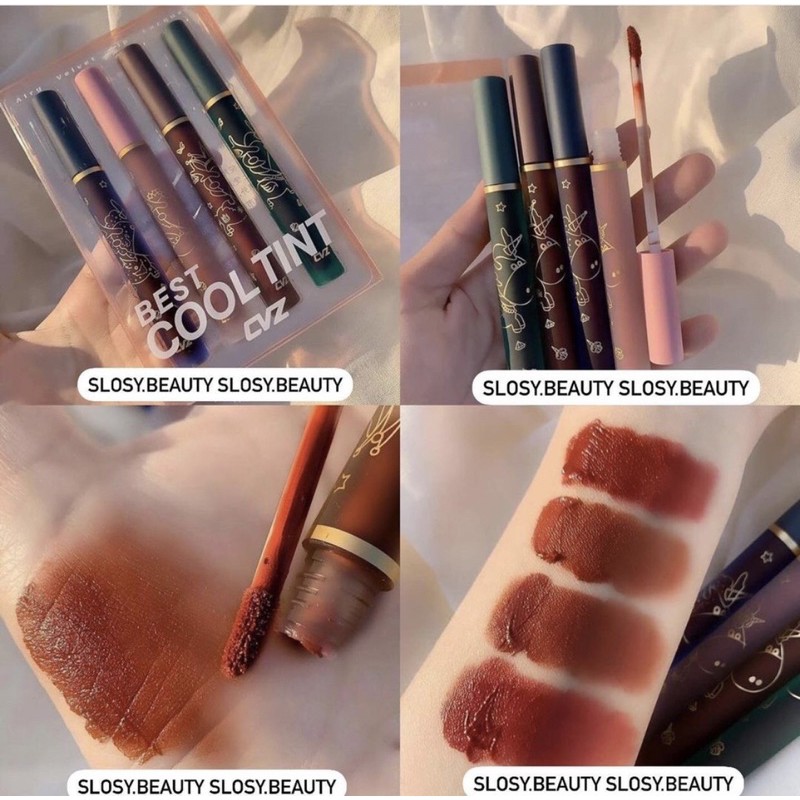 [HCM]Set 4 Cây Son Kem CVZ Best Cool Tint Siêu Mướt Mịn Môi : Màu đỏ cam  đỏ hồng  đỏ nâu  cam nâu