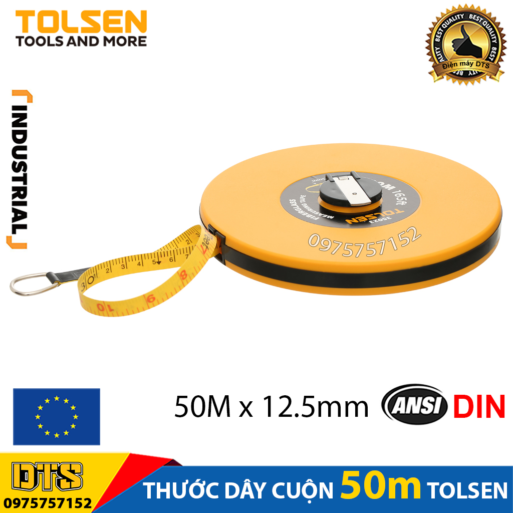 Thước dây cuộn 50m công nghiệp sợi thuỷ tinh TOLSEN thước cuốn đa năng vỏ nhựa ABS bọc cao su siêu b