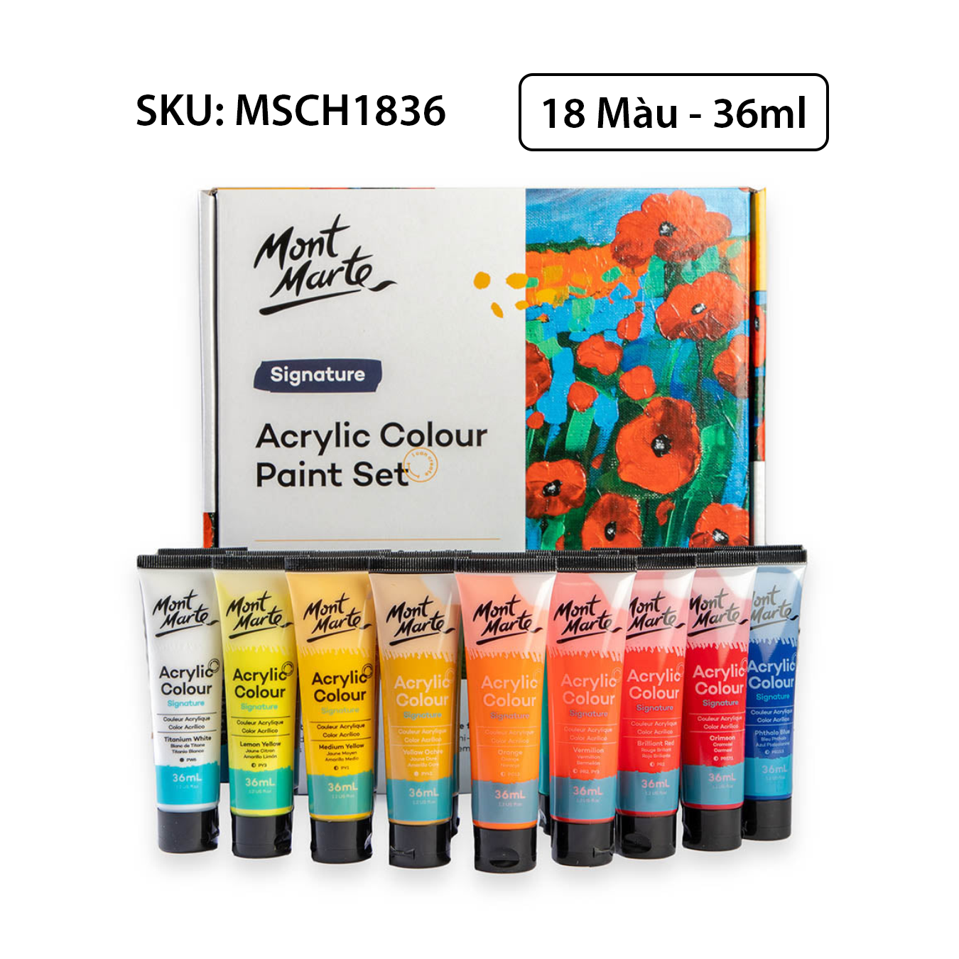 [Giao Hỏa Tốc] Bộ Màu Acrylic Mont Marte 18/24/36/48 Màu x 36ml - MSCH1836/MSCH2436/MSCH3636/MSCH4836